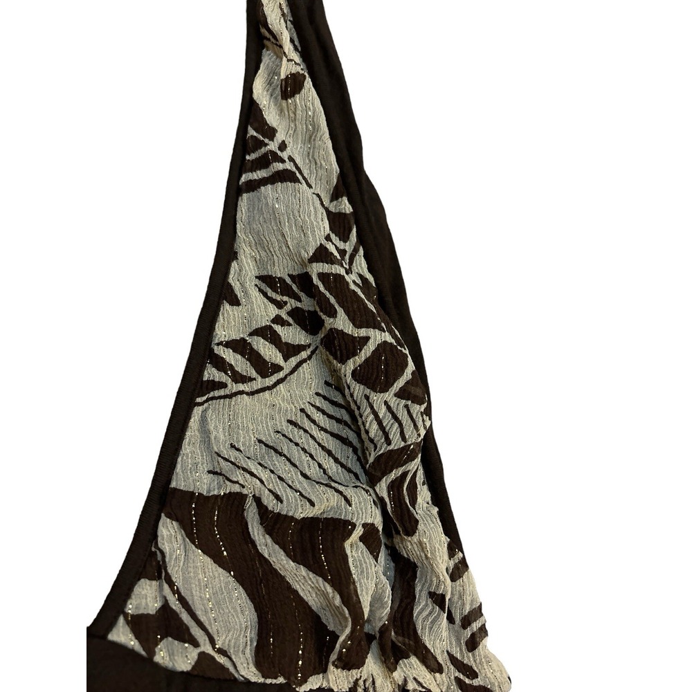 Alice + Olivia Brown Silk Halter Top Metallic Print Empire Waist 61-998-183 M‎ - Picture 3 of 6
